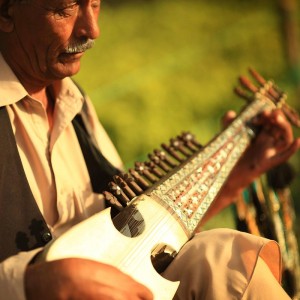 мужчина играет на сароде в пакистане