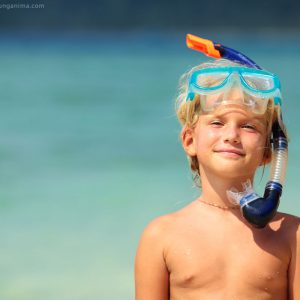 girl in snorkeling mask on havelock island in Andaman in india