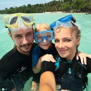 family diving selfie on havelock island in andaman in india